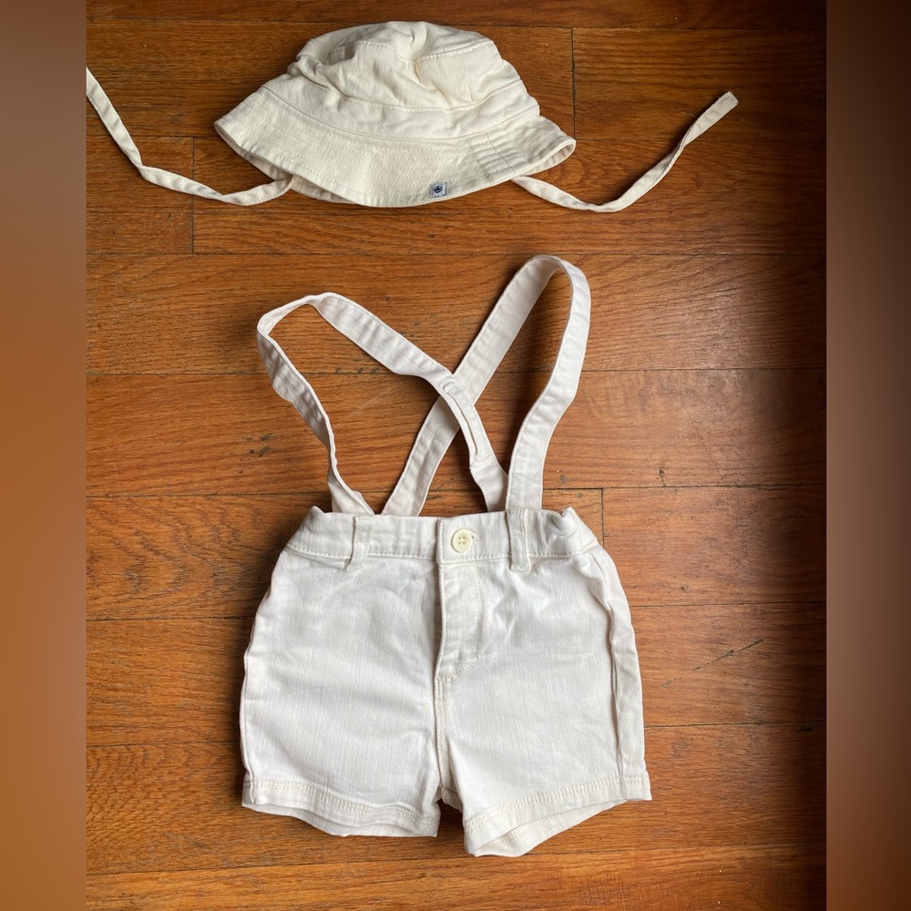 Petite bateau short overalls with matching bucket hat